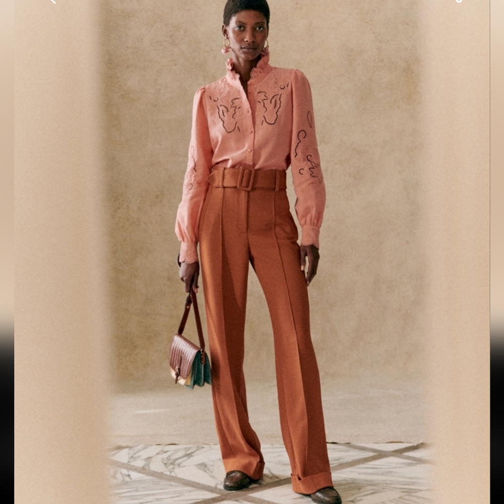 Sezane Lukas  Bronze High-Waisted Wide-Leg Trousers